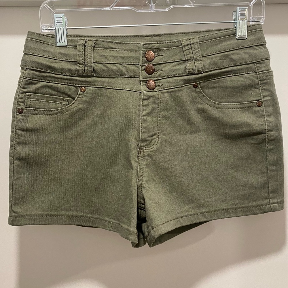 Blue Spice High Waist Olive Green Stretch Shorts - 7/8